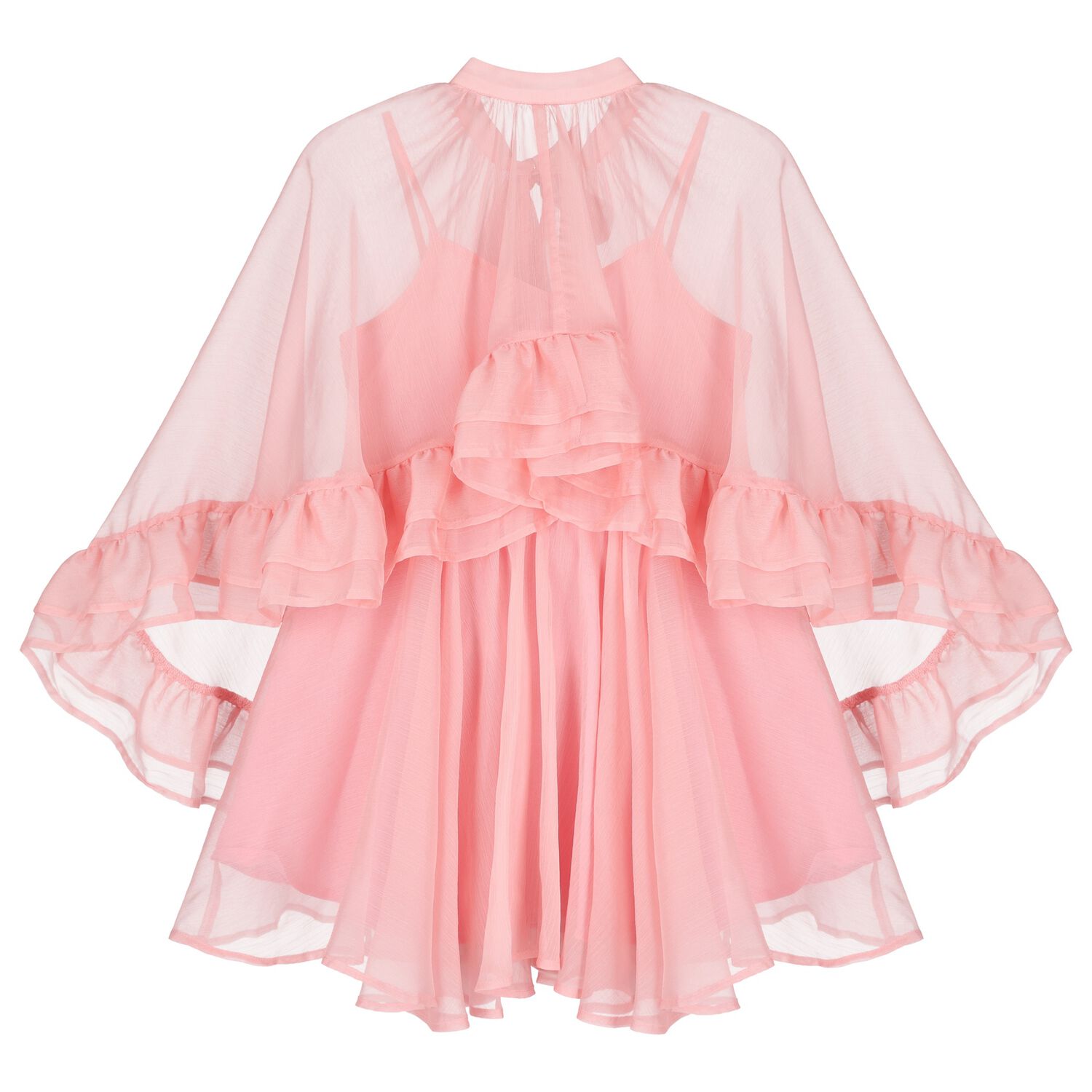 Girls Pink Chiffon Cape Dress Set, 1, hi-res image number null