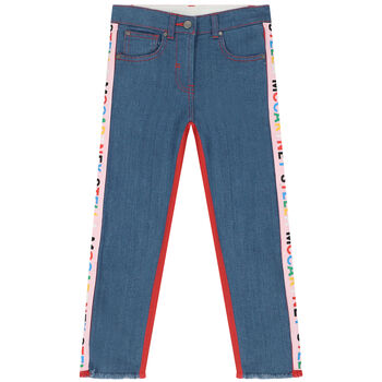 Girls Blue & Orange Logo Denim Jeans