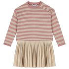 Girls Pink & Beige Striped Dress Set, 1, hi-res