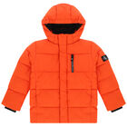 Boys Orange Logo Padded Puffer Jacket, 1, hi-res
