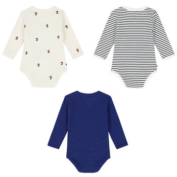 Baby Boys Multi-Colored Logo Ribbed Bodysuits (3-Pack)