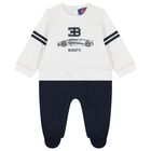 Baby Boys White & Navy Blue Logo Babygrow, 1, hi-res