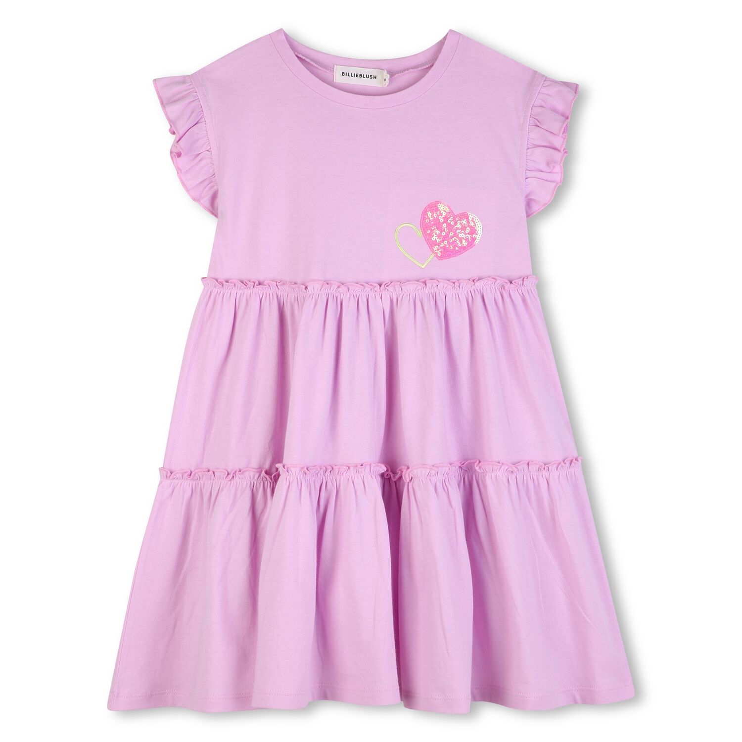 Girls Pink Heart Tiered Dress, 1, hi-res
