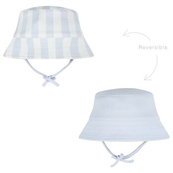 Baby Boys Blue & White Striped Logo Reversible Hat