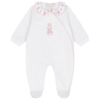 Baby Girls White & Pink Logo Babygrow