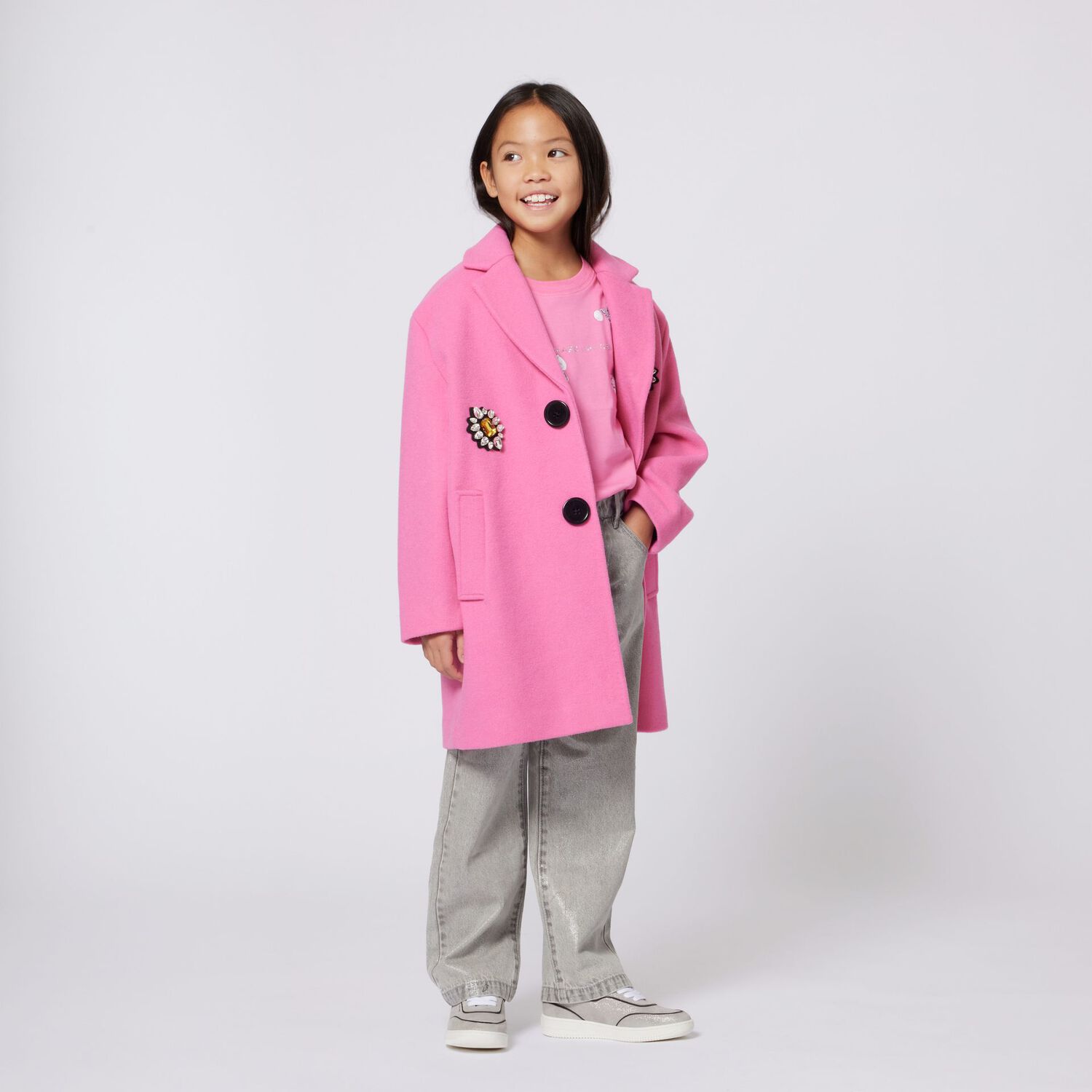 تي شيرت وردي بشعار للبنات, 1, hi-res