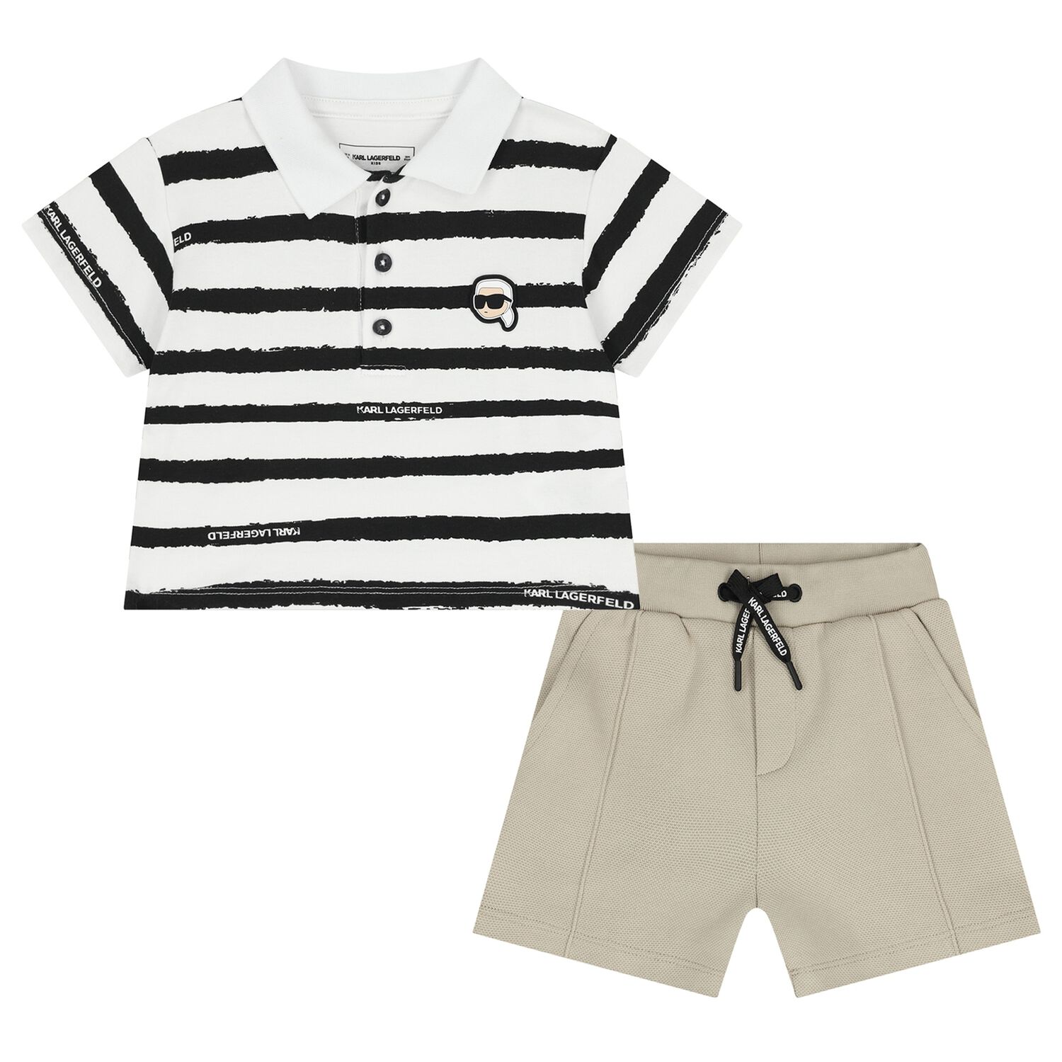 Boys White & Beige Logo Shorts Set, 1, hi-res