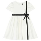 Girls White Satin Bow Dress, 1, hi-res