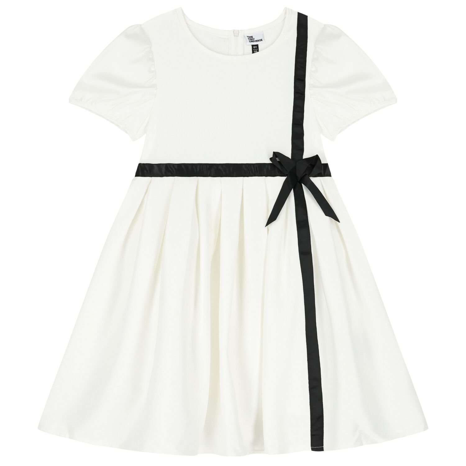 Girls White Satin Bow Dress, 1, hi-res image number null