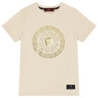 Boys Beige & Gold Logo T-Shirt, 2, hi-res