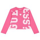 Girls Pink Logo Long Sleeve Top, 2, hi-res