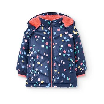 Girls Navy Blue & Pink Padded Puffer Jacket