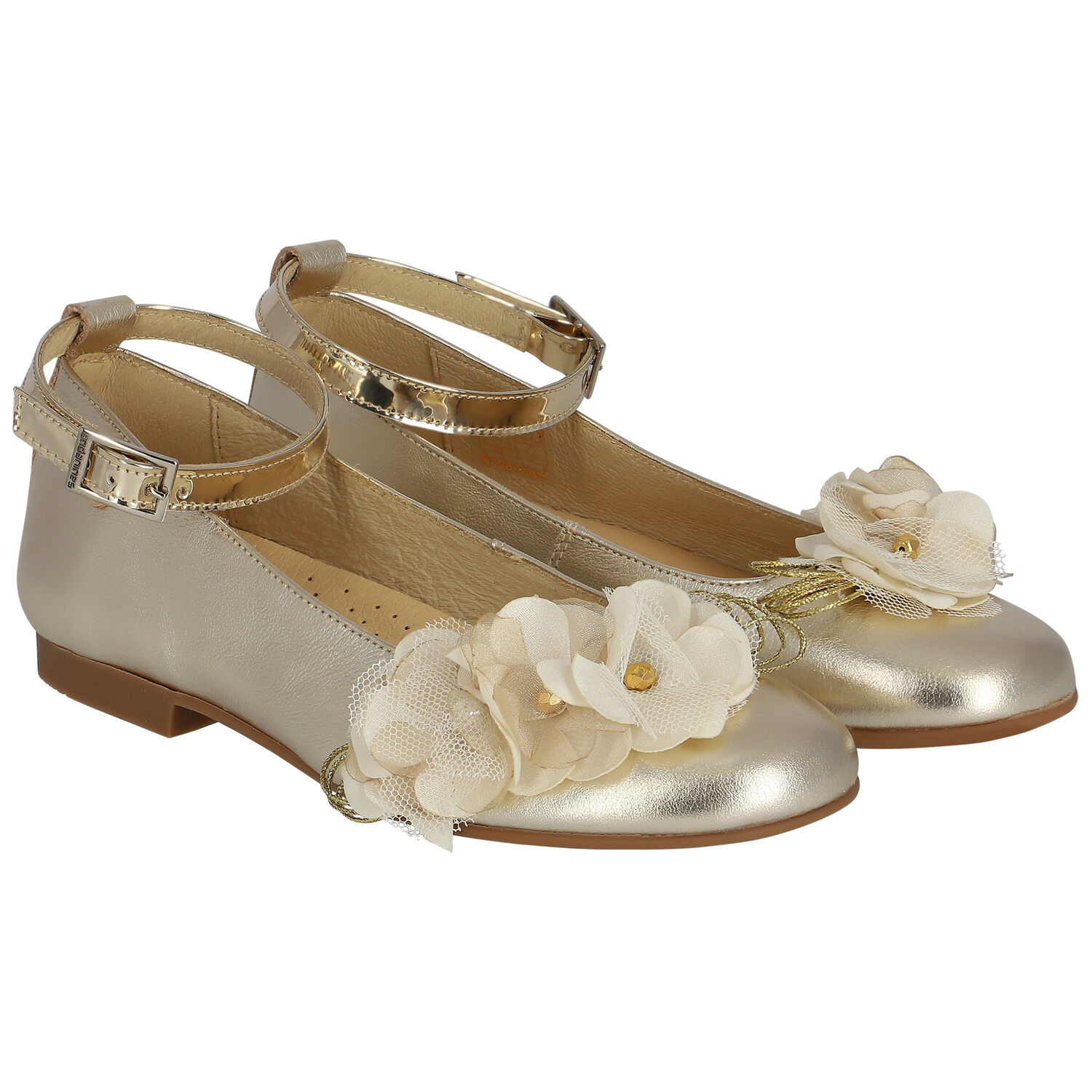 Girls Gold Floral Ballerina Shoes, 1, hi-res image number null