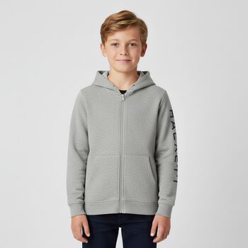Boys Grey Logo Hooded Zip Up Top