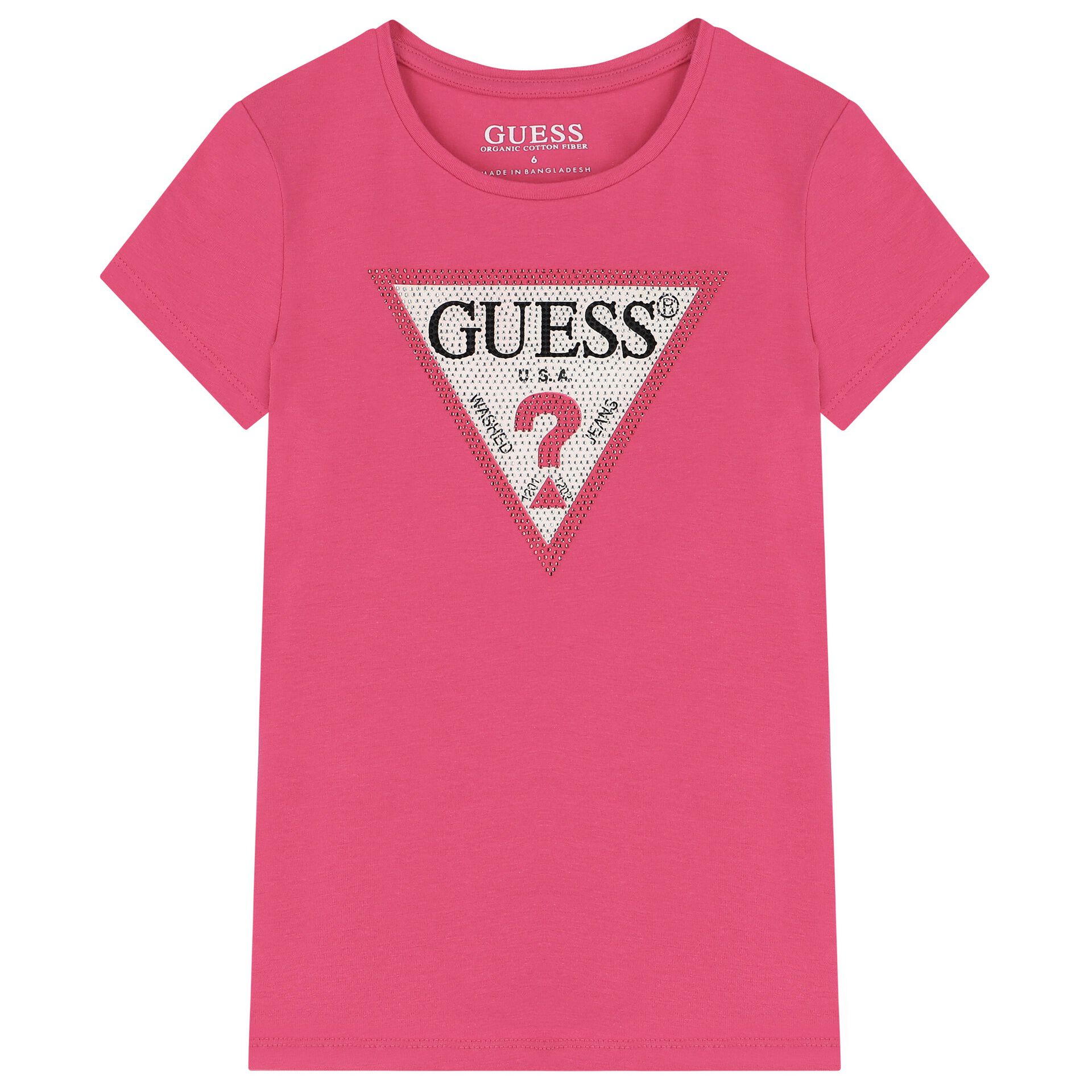 Guess Girls Pink Diamante Logo T Shirt Junior Couture QA