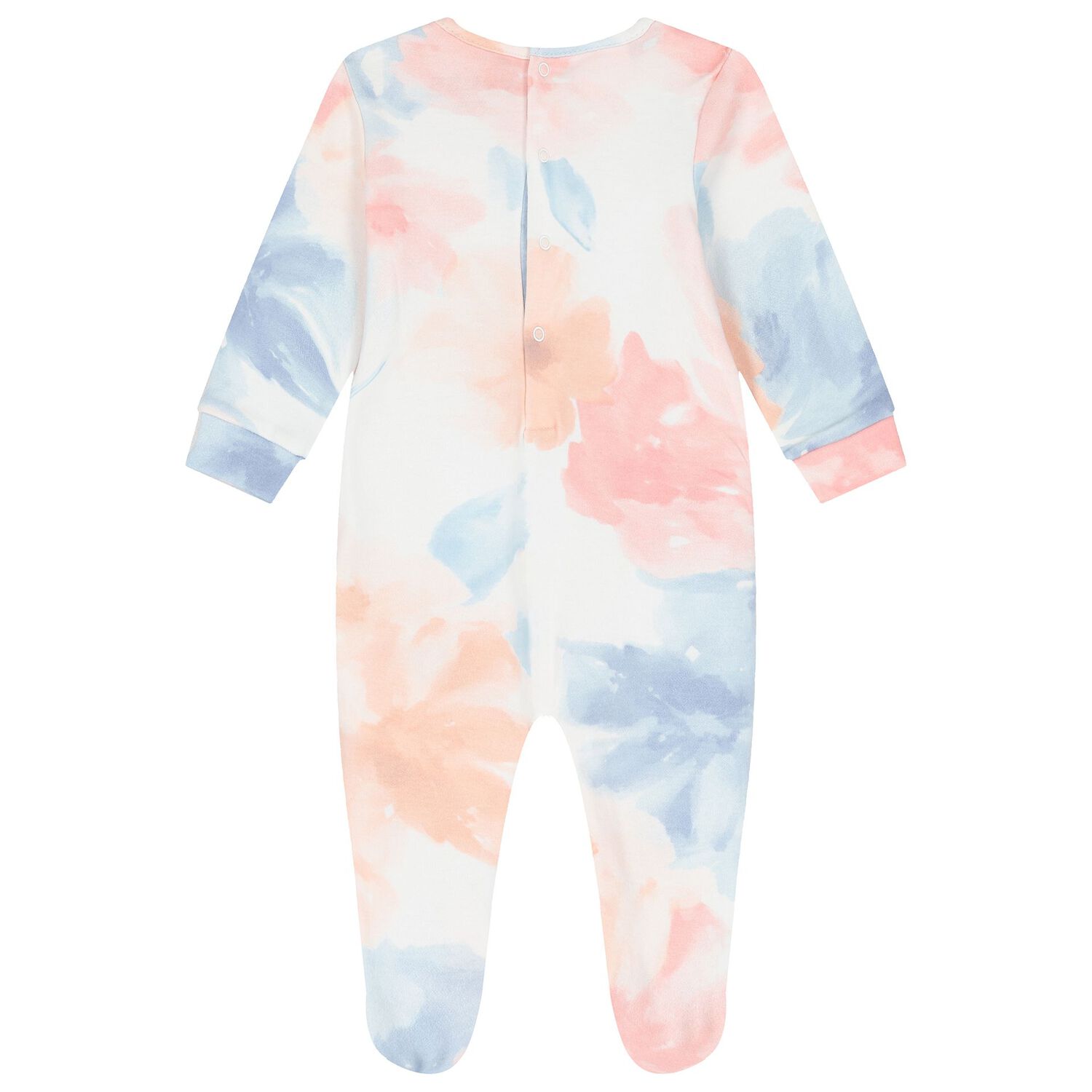 Baby Girls Pink & Blue Tie Dye Flower Print Babygrow, 2, hi-res