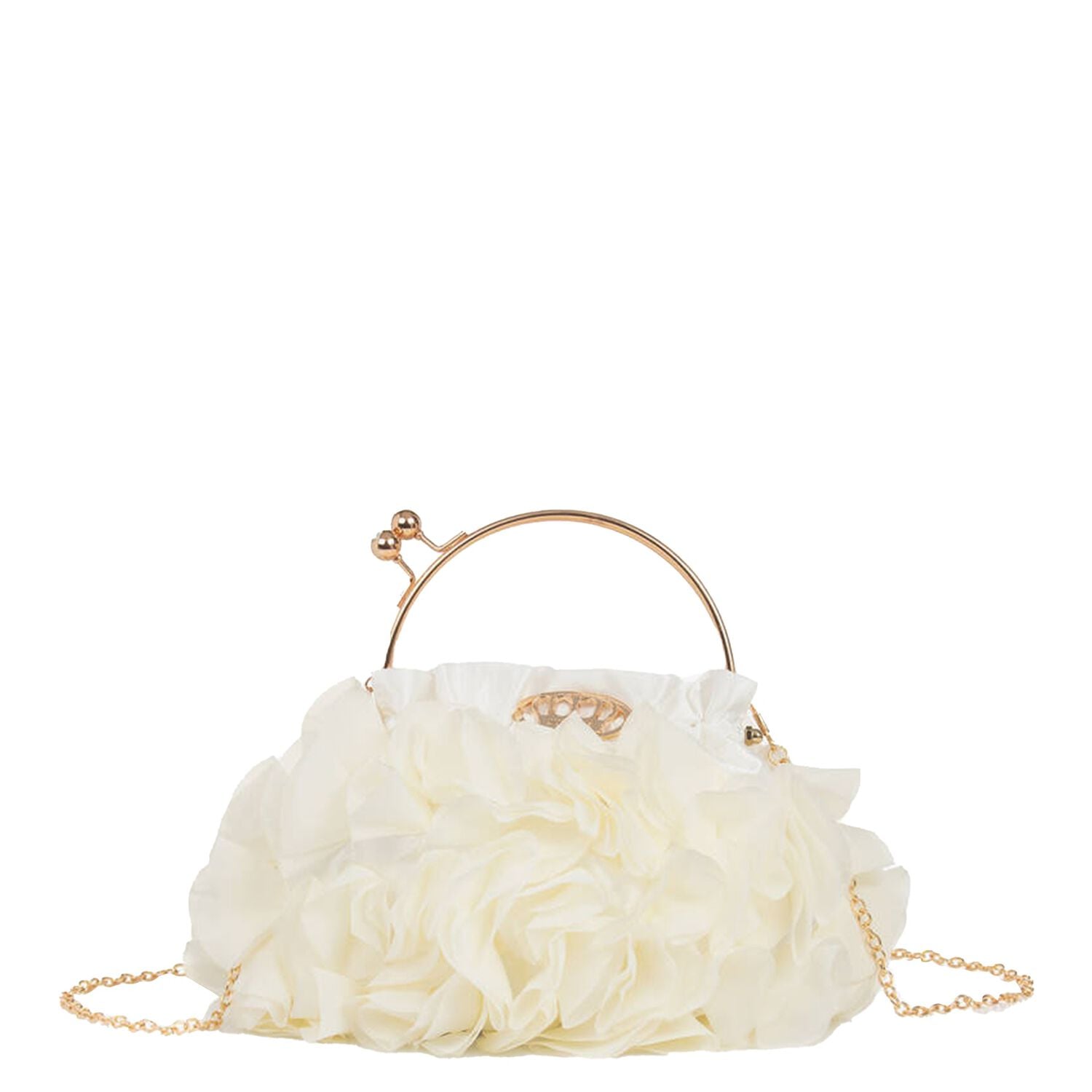 Girls Ivory Ruffled Chiffon Handbag, 1, hi-res