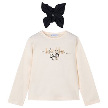 Mayoral Girls Ivory Long Sleeeve & Scrunchie Set, 1 Girls Ivory Long Sleeeve & Scrunchie Set
