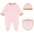 Baby Girls Pink & Beige Geo Map Babygrow Gift Set, 3, hi-res