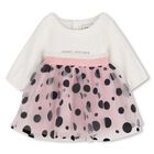 Younger Girls Ivory & Pink Polka Dot Dress, 1, hi-res