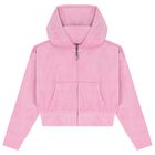 Girls Pink Embellished Logo Hooded Zip Up Top, 1, hi-res