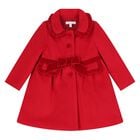 Younger Girls Red Bow Ruffle Coat , 1, hi-res