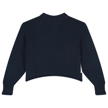 Girls Navy Blue Logo Knitted Sweater