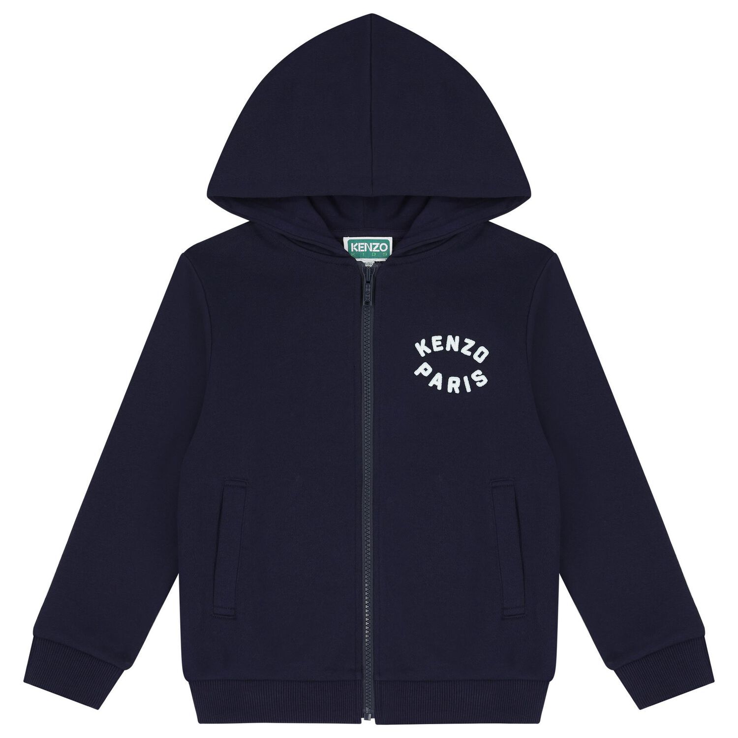 Boys Navy Blue Logo Hooded Zip Up Top, 1, hi-res