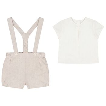 Baby Boys Ivory & Beige Shorts Set 