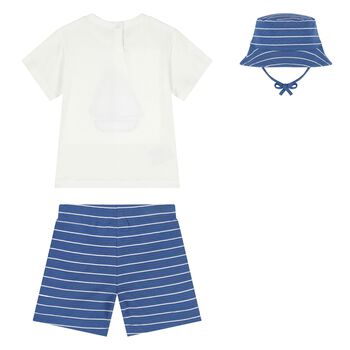 Younger Boys White & Blue Shorts Set