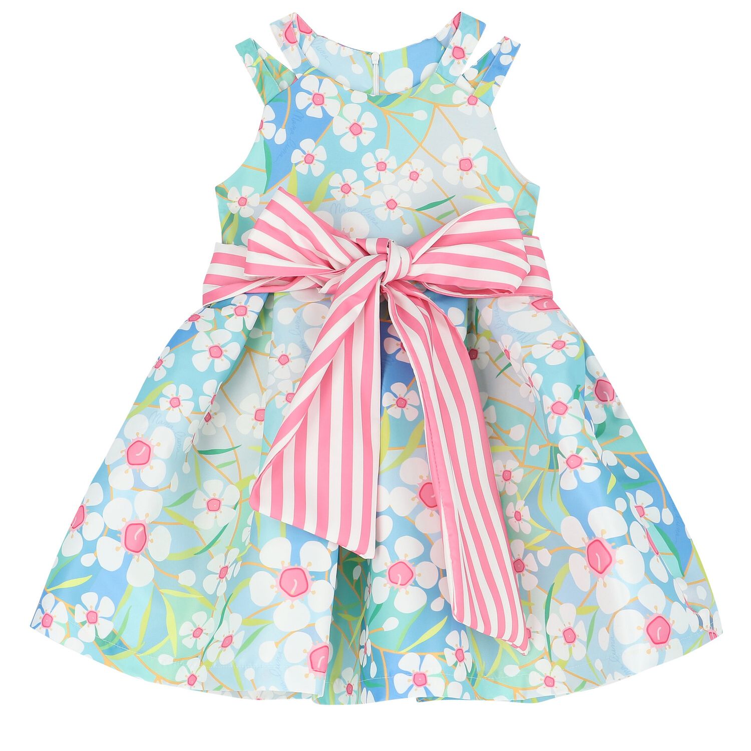 Girls Green & Pink Floral Dress, 1, hi-res