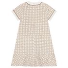 Girls Ivory & Beige Logo Dress, 1, hi-res
