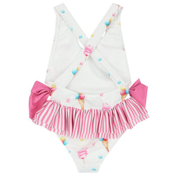 Girls White & Pink Ice Cream Swimsuit