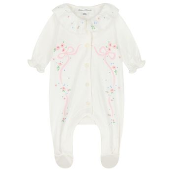 Baby Girls Ivory Embroidered Babygrow