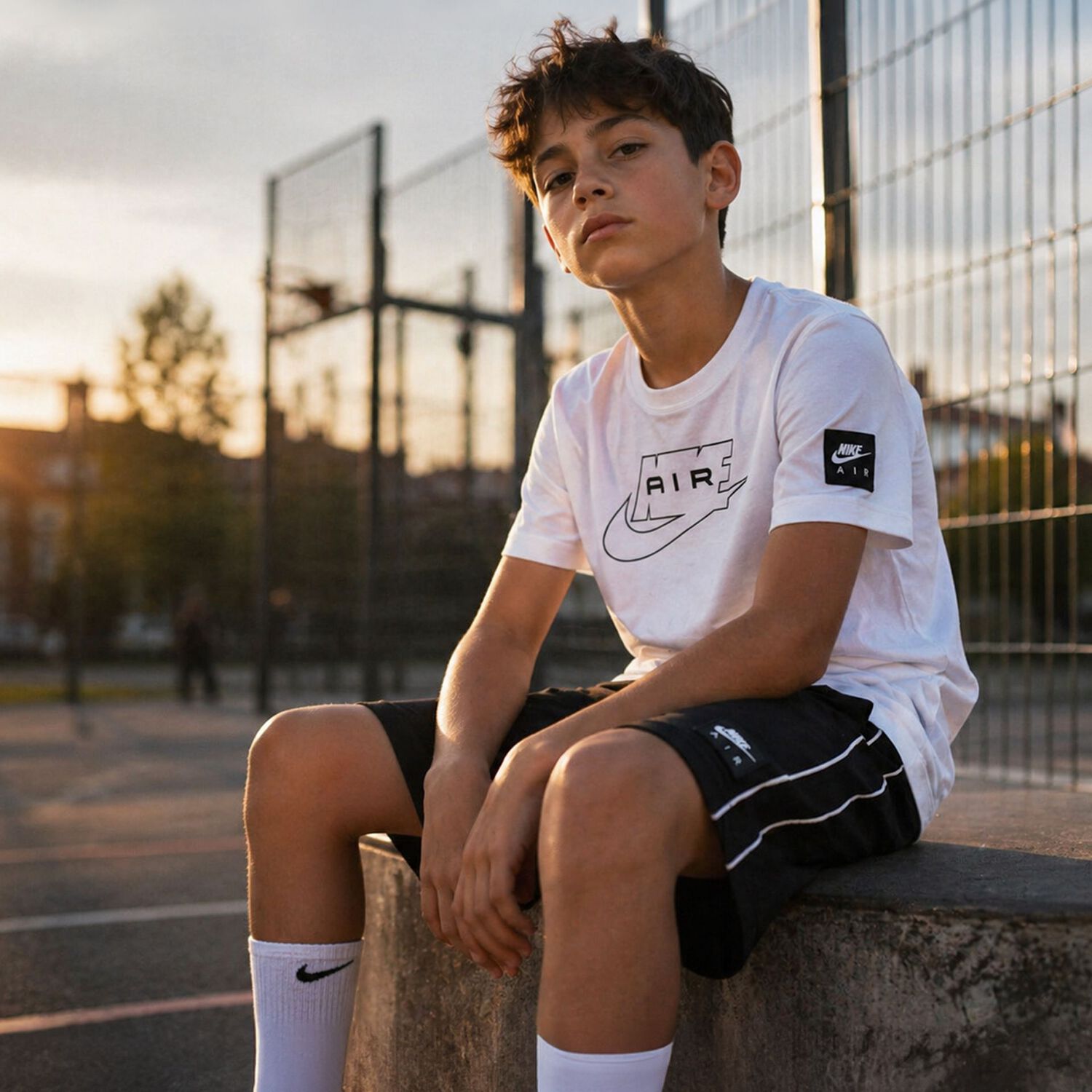 Boys White & Black Logo Shorts Set, 1, hi-res
