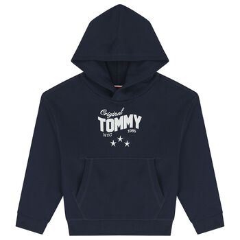 Girls Navy Blue Logo Hooded Top