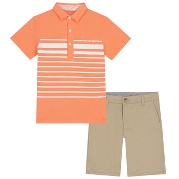Boys Orange & Beige Shorts Set