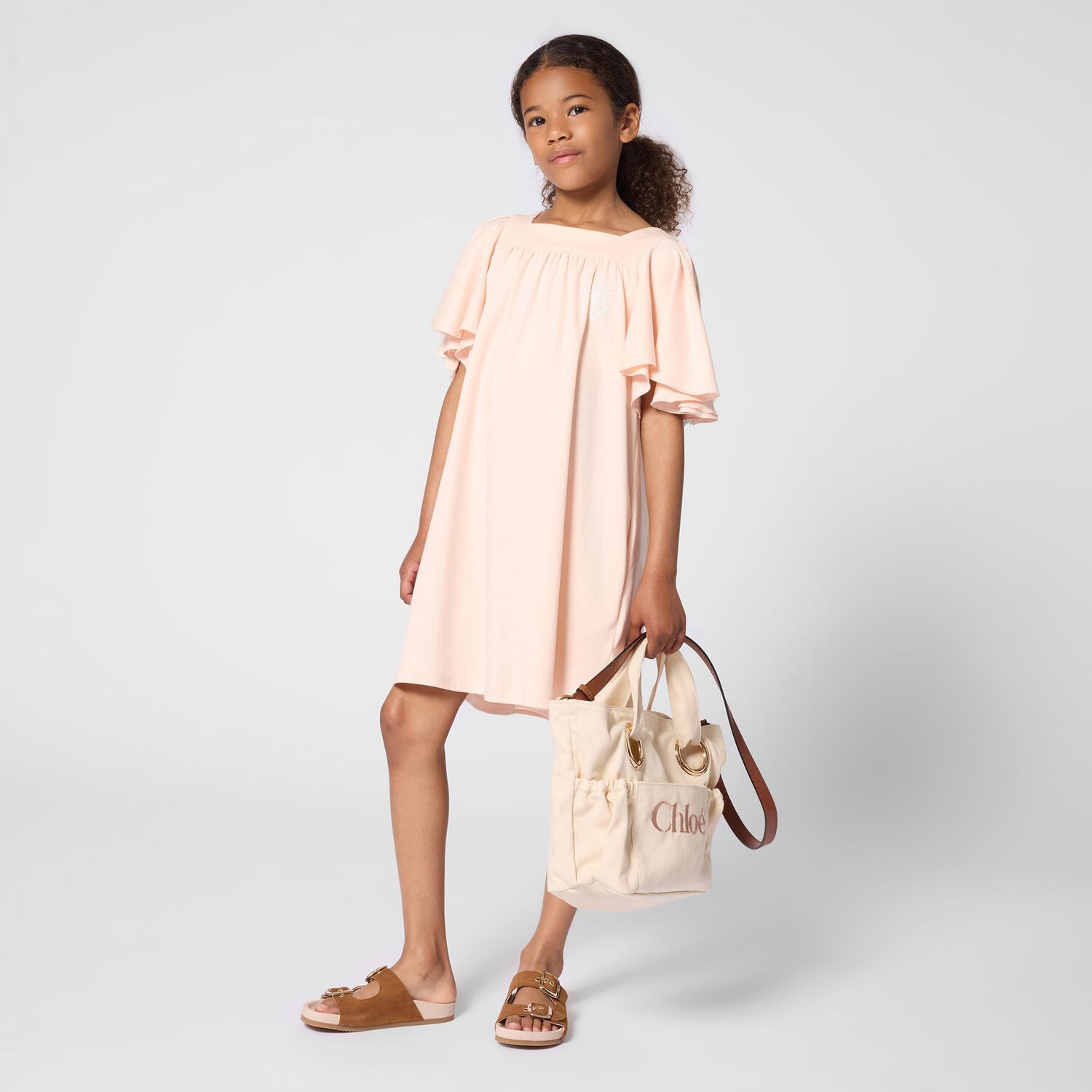 Girls Pink Logo Flutter Dress, 1, hi-res
