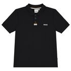 Boys Black Logo Polo Shirt, 1, hi-res