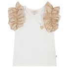 Girls White & Gold Ruffle Skirt Set, 1, hi-res