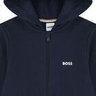 Boys Navy Blue Logo Tracksuit, 2, hi-res