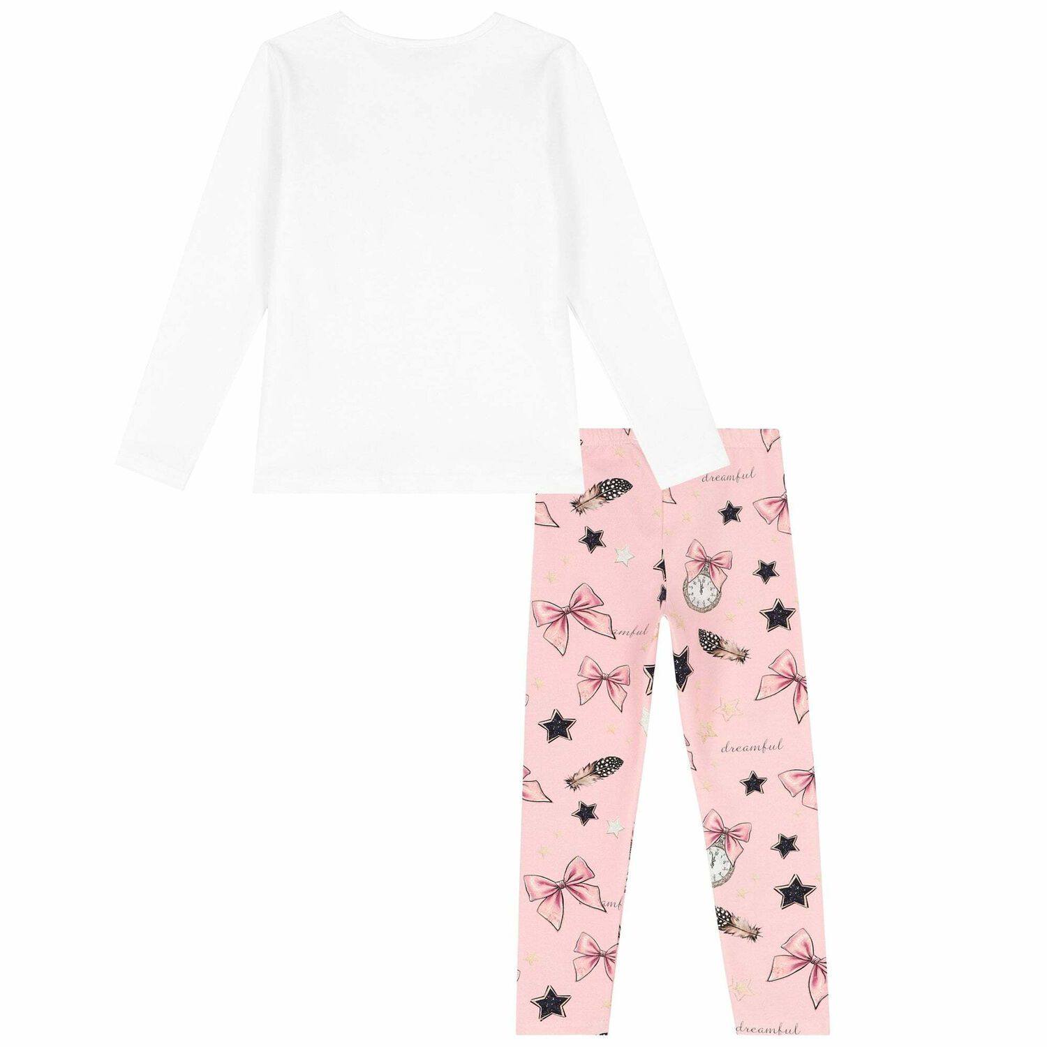 Girls White & Pink Bow Leggings Set, 1, hi-res image number null