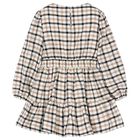 Girls Ivory & Black Bow Checkered Dress, 1, hi-res