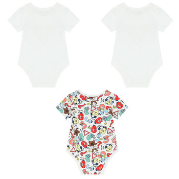 Baby Boys White Logo Bodysuits ( 3-Pack )
