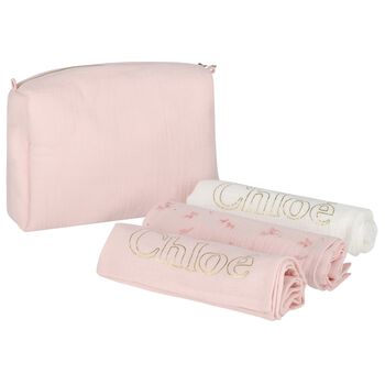 Baby Girls Ivory & Pink Logo Muslin Gift Set