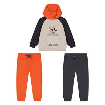 Younger Boys Beige, Grey & Orange 3 Piece Tracksuit