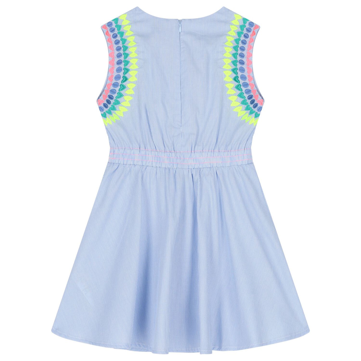 Girls Blue & White Striped Dress, 1, hi-res