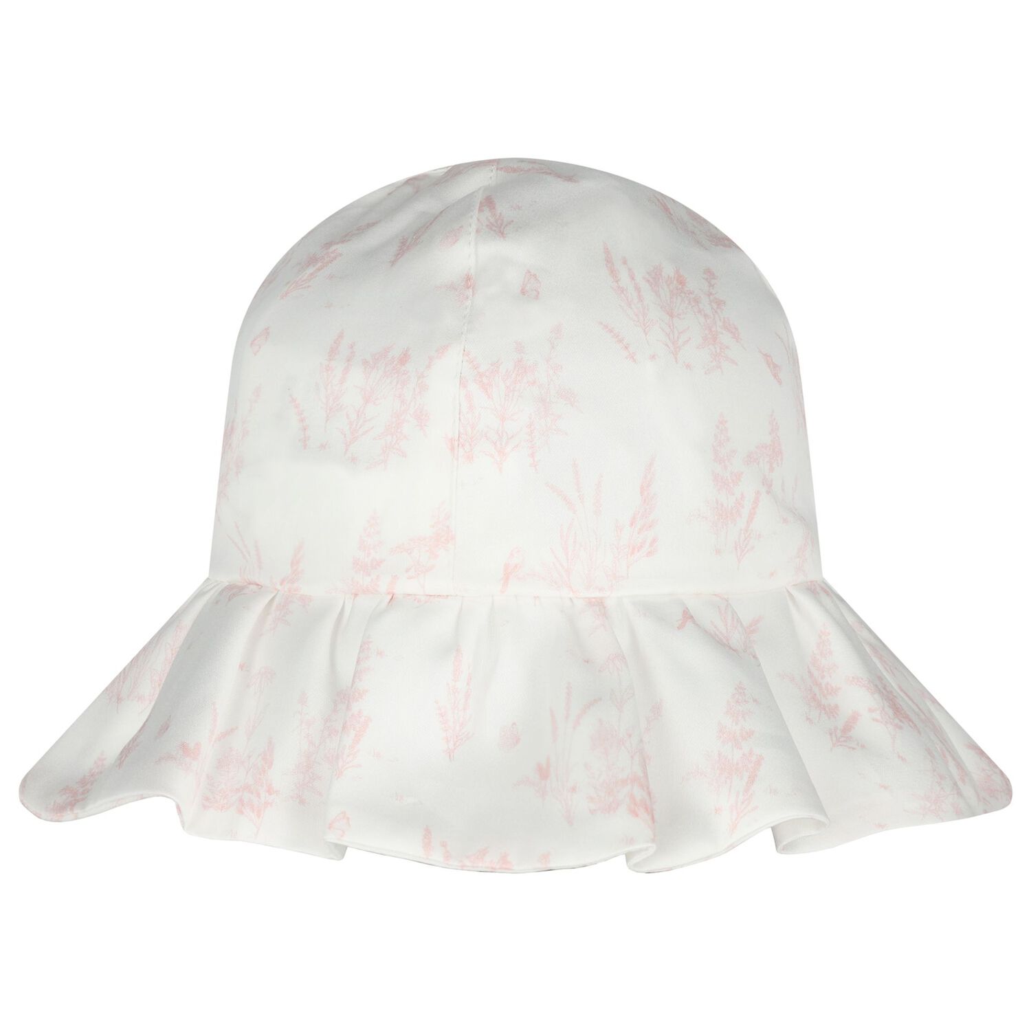 Baby Girls White & Pink Toile De Jouy Hat, 1, hi-res
