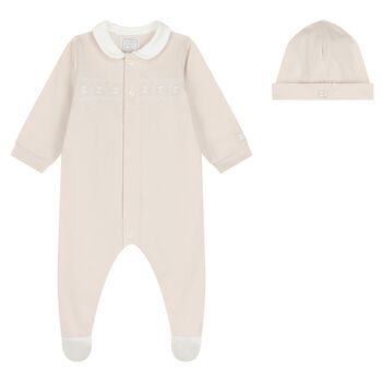 Beige Embroidered Teddy Bear Babygrow