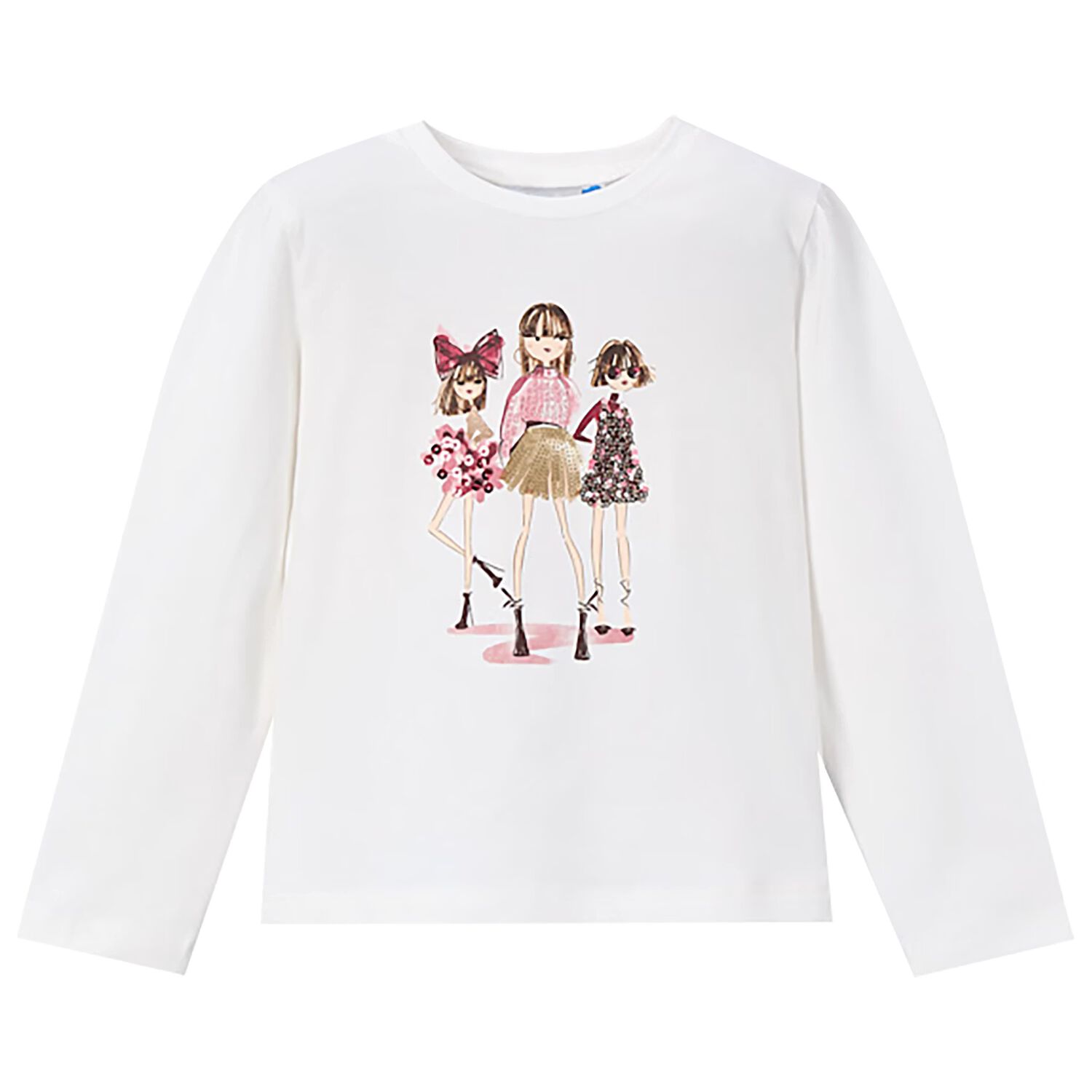 Girls White Dolls Long Sleeve Top, 1, hi-res image number null
